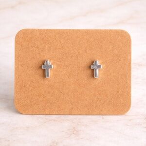 Tiny Silver Cross Flat Back Nap Earrings | NEW